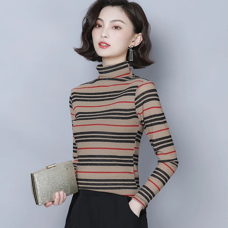 JUAYKALA Женская плюс бархатная рубашка с высоким воротником полосатая яркая