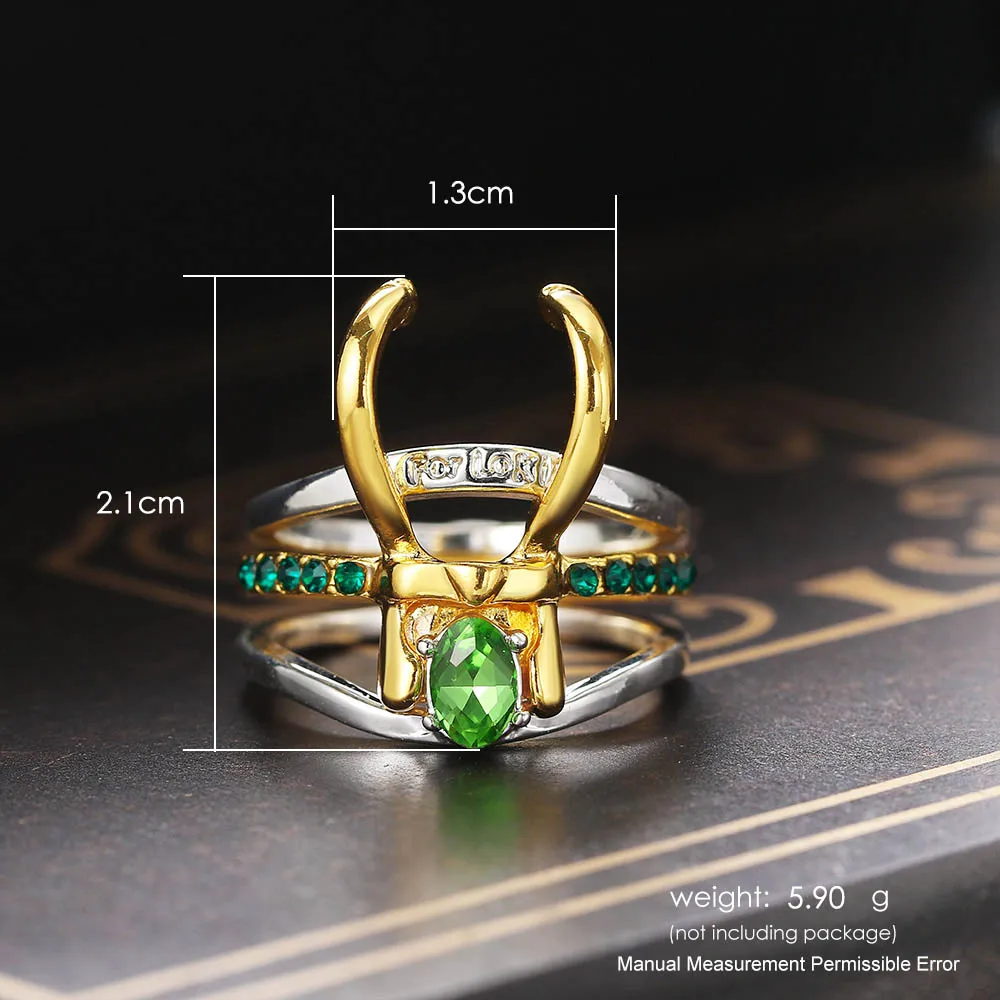 

Gift for Men Loki Ring Trendy Jewelry 3 Pcs In 1 Green Stone Game Movies Same Props Party Rings
