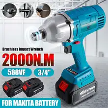 REAL 2000N.M Cordless Electric Impact Wrench 3/4 inch Socket Power Tools 588Vf Li Battery +LED light Adapt to Makita 18V Battery