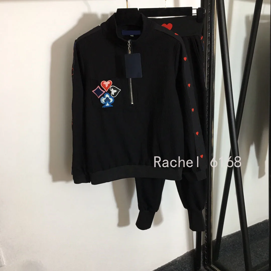 

Luxury Design 2021 autumn new casual suit embroidered flowers half zipper long sleeve sweater + elastic waist casual pants
