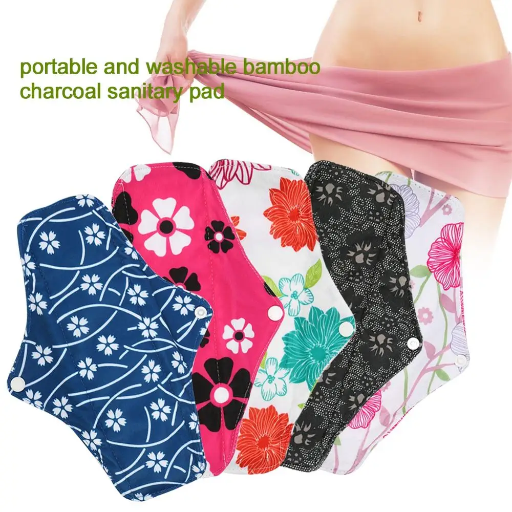 Female Hygiene Product 5 Pcs Women Reusable Bamboo Charcoal Menstrual Pad Washable Sanitary Cloth Panty Liner | Красота и здоровье