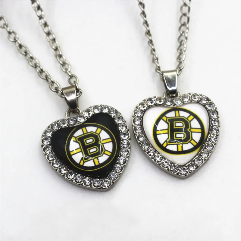 Хоккейная команда 10 шт./лот Boston Charms brinins Кристальное сердце ожерелье Подвески с цепочкой ожерелье ювелирные подвески для самостоятельного изготовления - Окраска металла: MIx