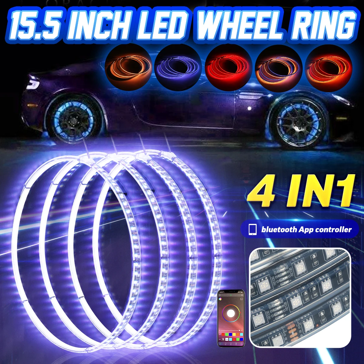 Новейший 4 в 1 Автомобильный светодиодный кольцевой светильник s RGB 5050 SMD светодиодный светильник с чипами 15,5 дюймов bluetooth Однорядный светильник для автомобиля