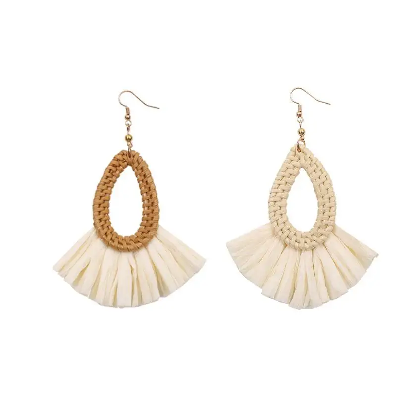 

Bohemia Tassel Dangle Earrings For Women Original Retro Bohemian Rattan Raffia Earrings Ocean Beach Fashion Jewelry Girl Gift