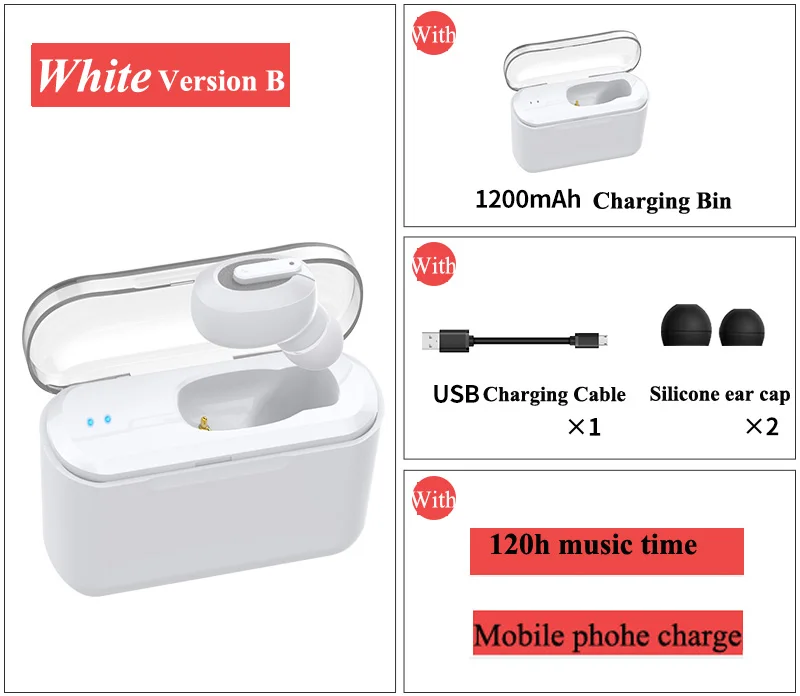 single ear White Tws беспроводные Bluetooth наушники 5,0 TWS 3D стерео Bluetooth гарнитуры мини-наушники с зарядным устройством - Цвет: single ear White