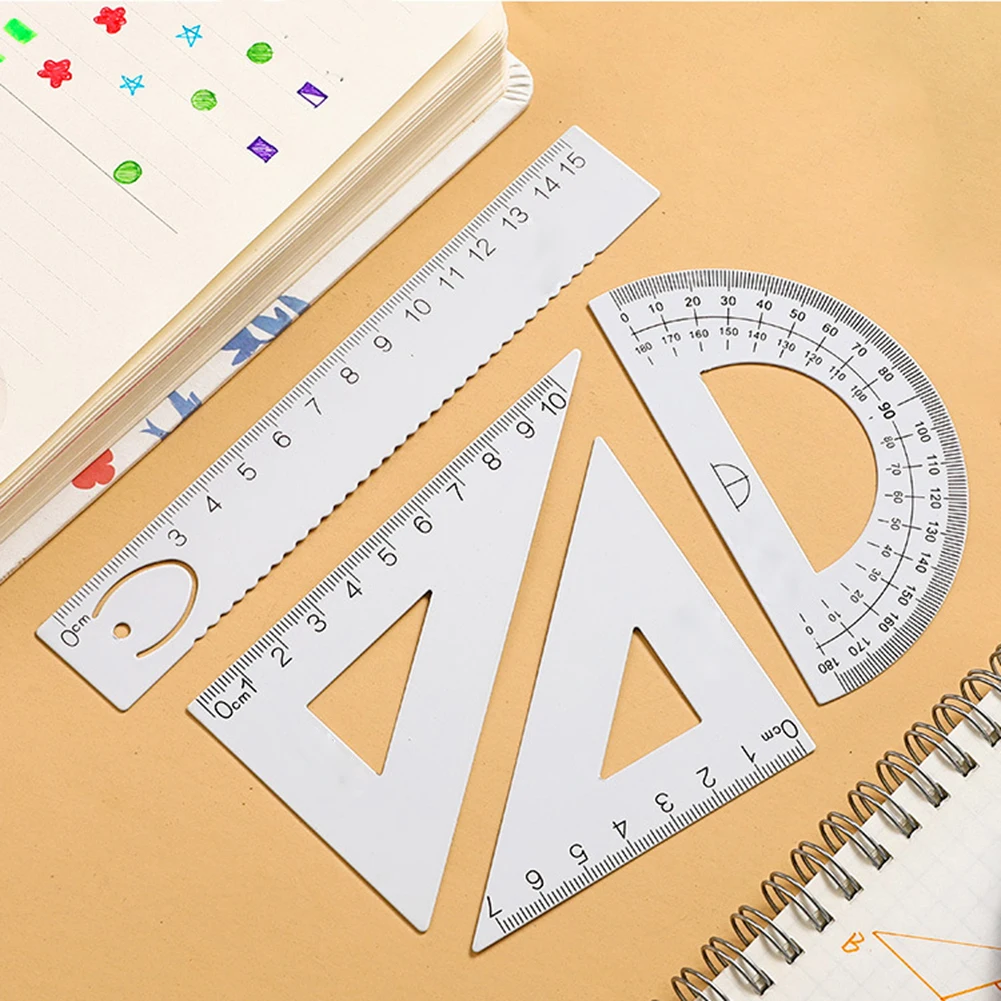 

4pcs Metal Ruler Drawing Measurement Tools Geometry Maths Triangle Ruler Straightedge Protractor Office School Stationery