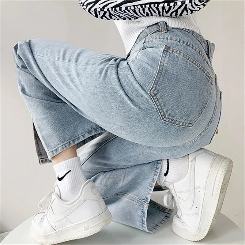 

Джинсы женские свободные с завышенной талией, мешковатые брюки из денима с разрезом, уличная одежда в стиле Интернет-магазина, y2k