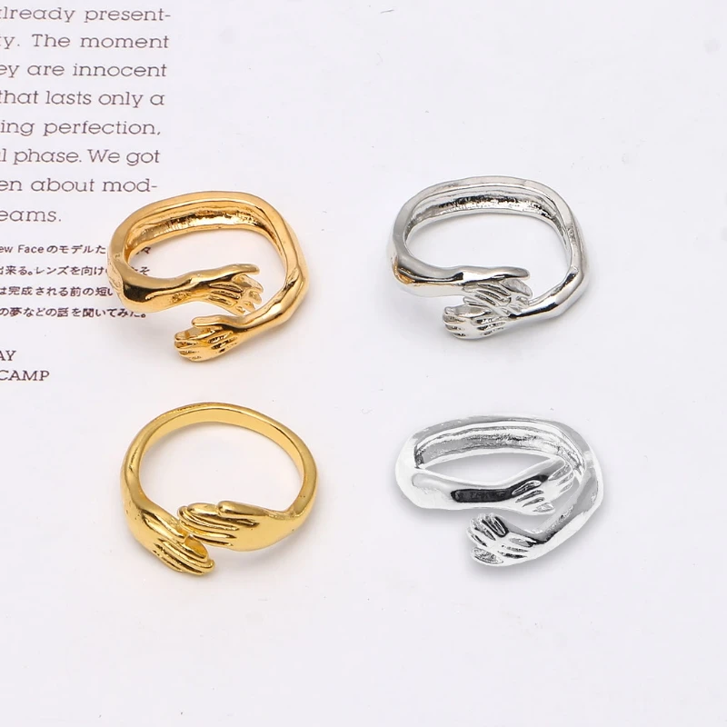 

Cute Give You Hug Ring Adjustable Warm Embrace Promise Wedding Bands Hand in Hand Twist Rings Fashion Jewelry Unisex