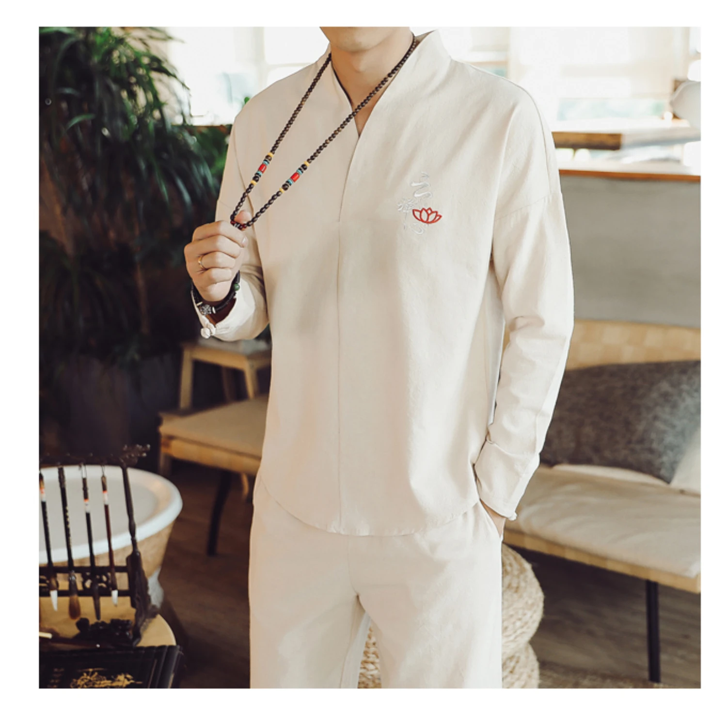 Костюм в китайском стиле для мужчин приталенный костюм Хань Тан из хлопка и льна