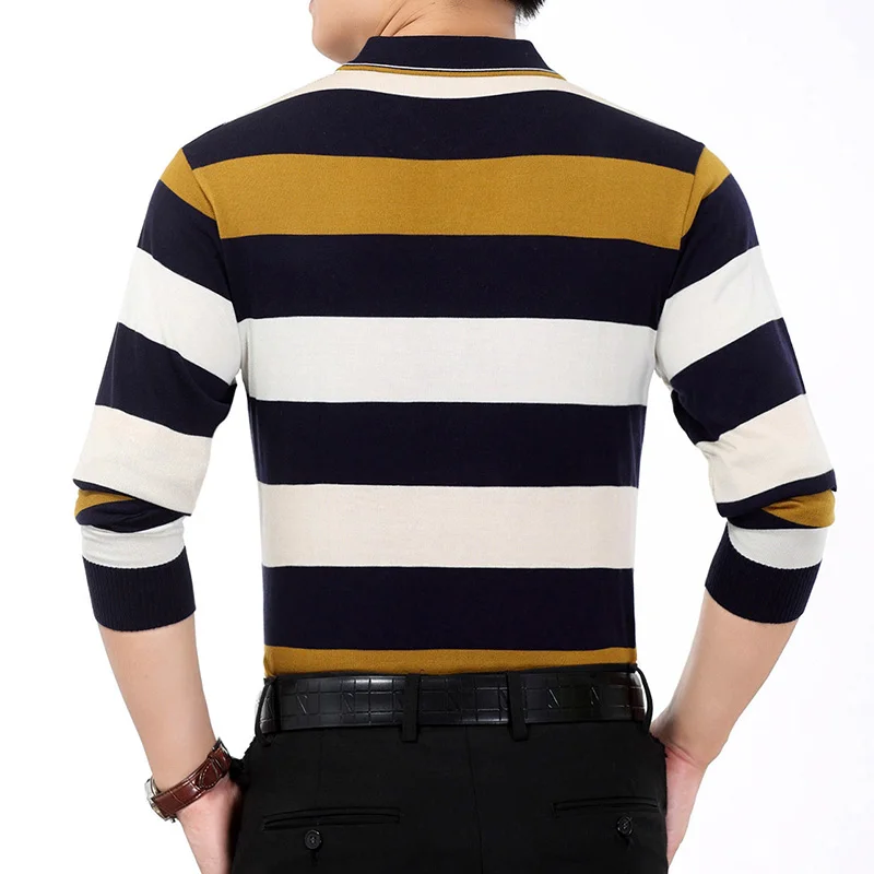 Мужской брендовый полосатый свитер тонкий вязаный пуловер осенний повседневный