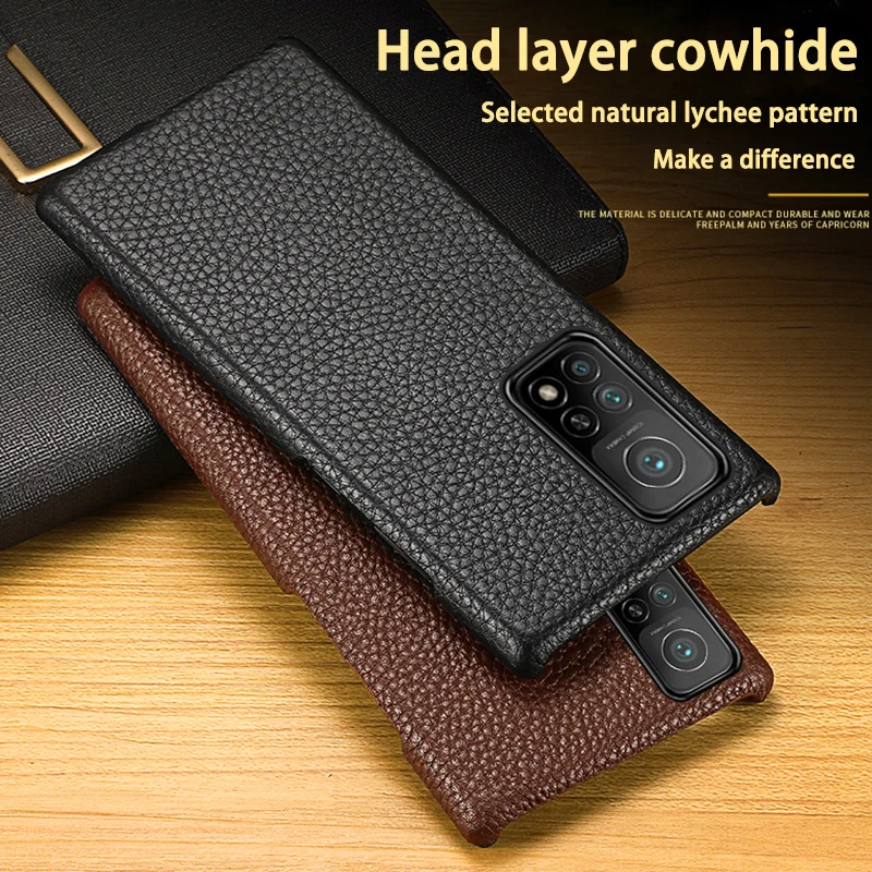 

Genuine Leather Phone Case For Xiaomi 10 10T Pro 10t lite redmi k30 K30s Ultra Cowhide Litchi Texture Cover
