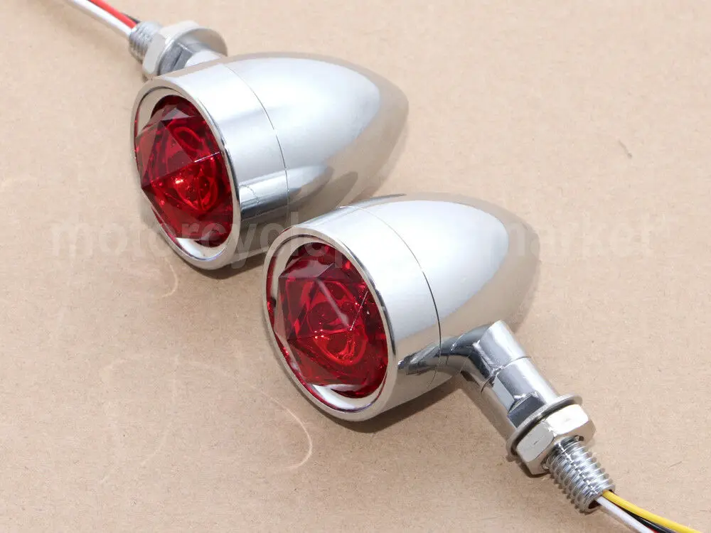 Хром мотоциклов поворотник пуля светильник s Красный бриллиант объектива