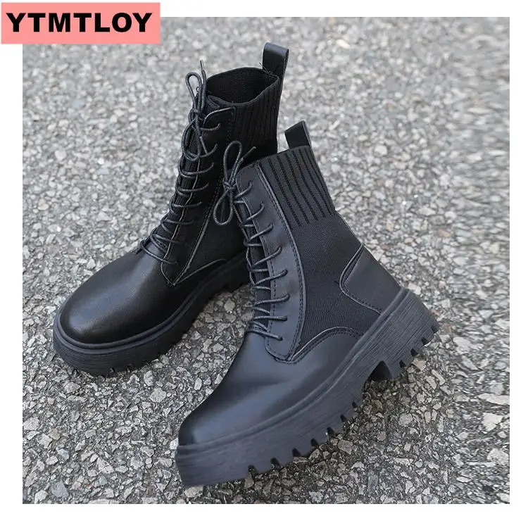 Кожаные женские Ботинки Martin модная зимняя теплая обувь мотоциклетные ботинки на