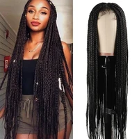 lace front wig 30inch long box braided lace wigs for black women ombre synthetic brown box braid lace wig middle part