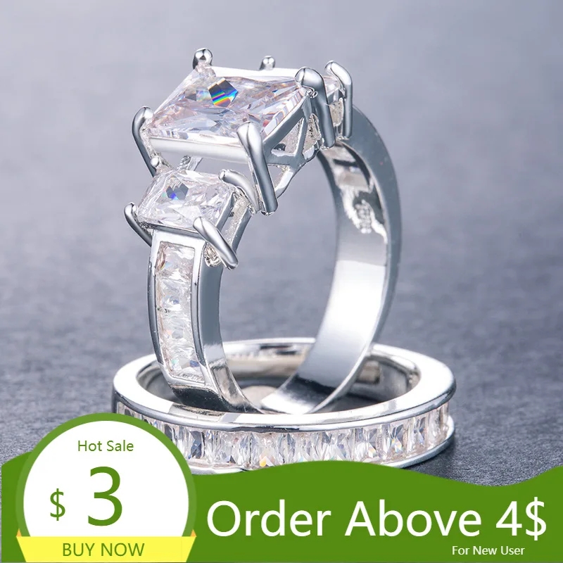 Женское кольцо с фианитом Visisap свадебные комплекты геометрическим сияющим