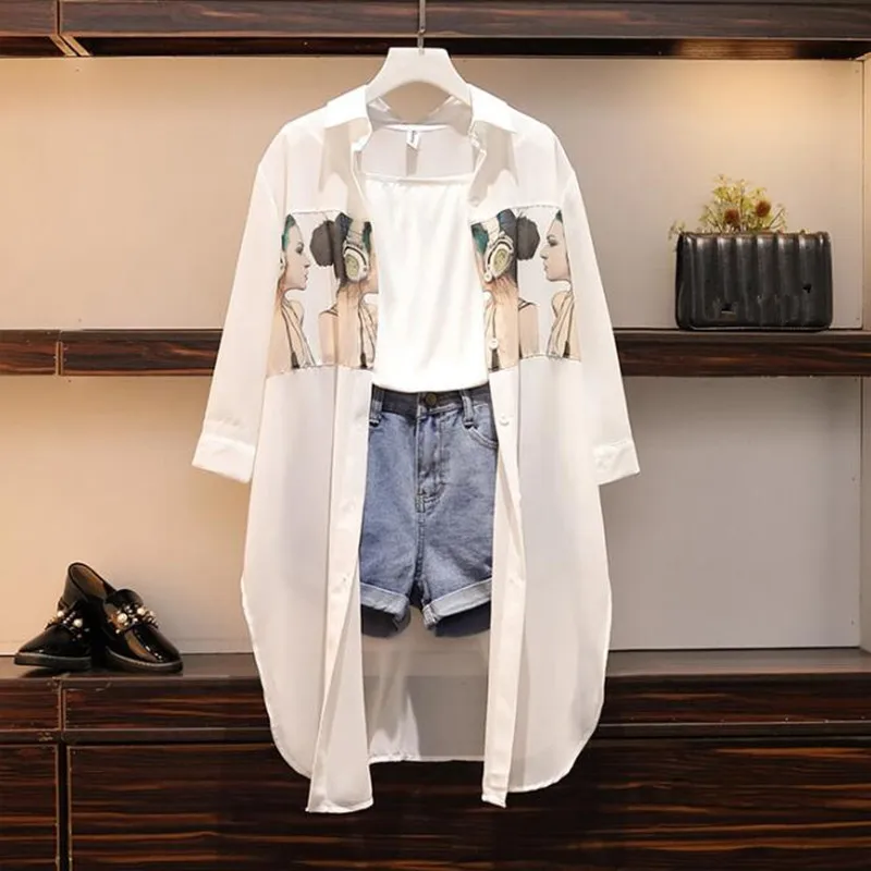 Женский летний комплект из трех предметов размера плюс шифоновый солнцезащитный