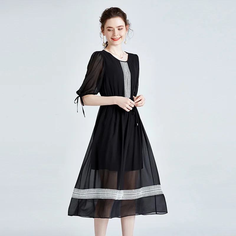 Женское кружевное платье средней длины черное элегантное белое шифоновое из