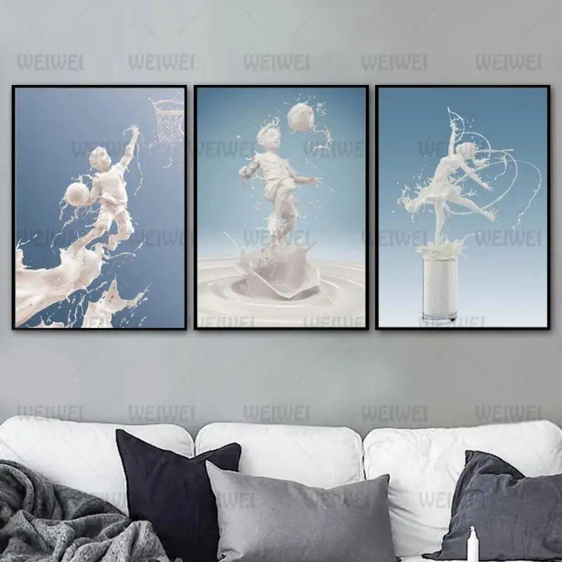 

Cartoon Style Mural Athletic Teenager Milk Frameless Poster Home Bedroom Fresco Living Room Decoration Canvas Painting Print