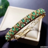 kjjeaxcmy fine jewelry 925 sterling silver inlaid natural emerald female bracelet beautiful support detection