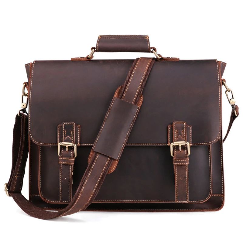 Vintage Men Briefcase Top Layer Cow Leather Messenger Bag For Laptop Bag Men Business Men Travel Bag Office Briefcase Lawyer