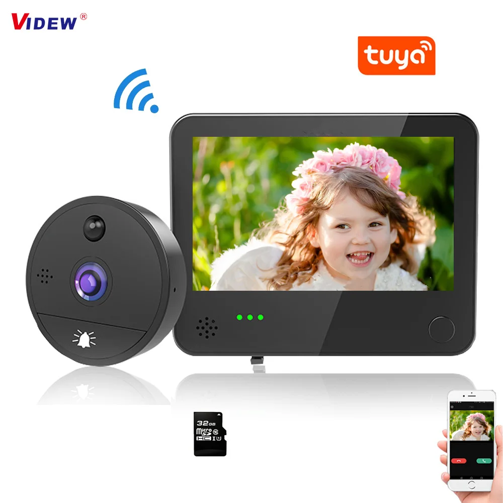 Видеодомофон VIDEW 1080P Wi-Fi дверной звонок глазок двери обнаружение движения 180