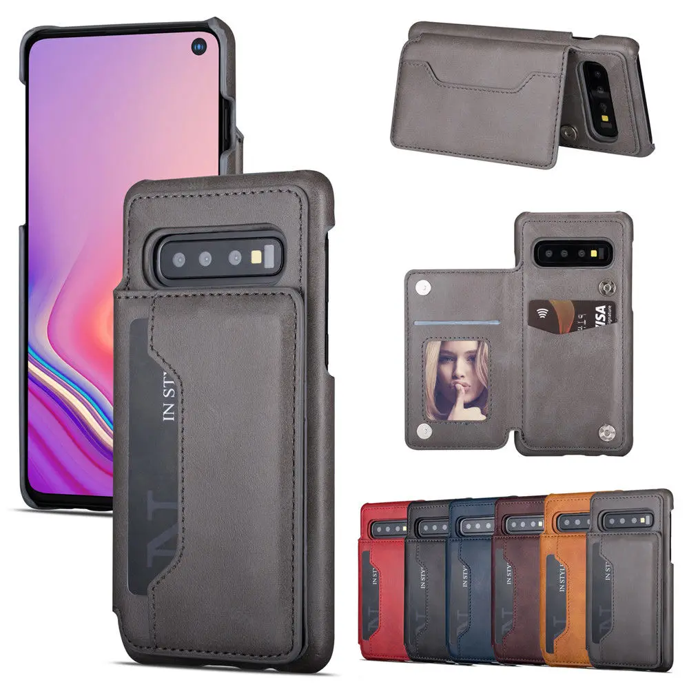 Кожаный чехол с откидной подставкой и отделением для карт Samsung Galaxy S10 S9 S8 Plus S10E Note8