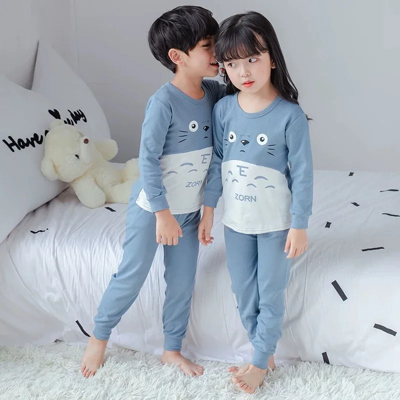 Осенне зимняя одежда для сна малышей Детские пижамные комплекты мальчиков и