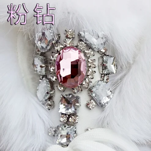 pink Зимние ботинки из настоящего кроличьего меха зимние модные сапоги со стразами и камнями дамская плотная теплая высокая обувь зимние сапоги больших размеров 41 - Цвет: pink