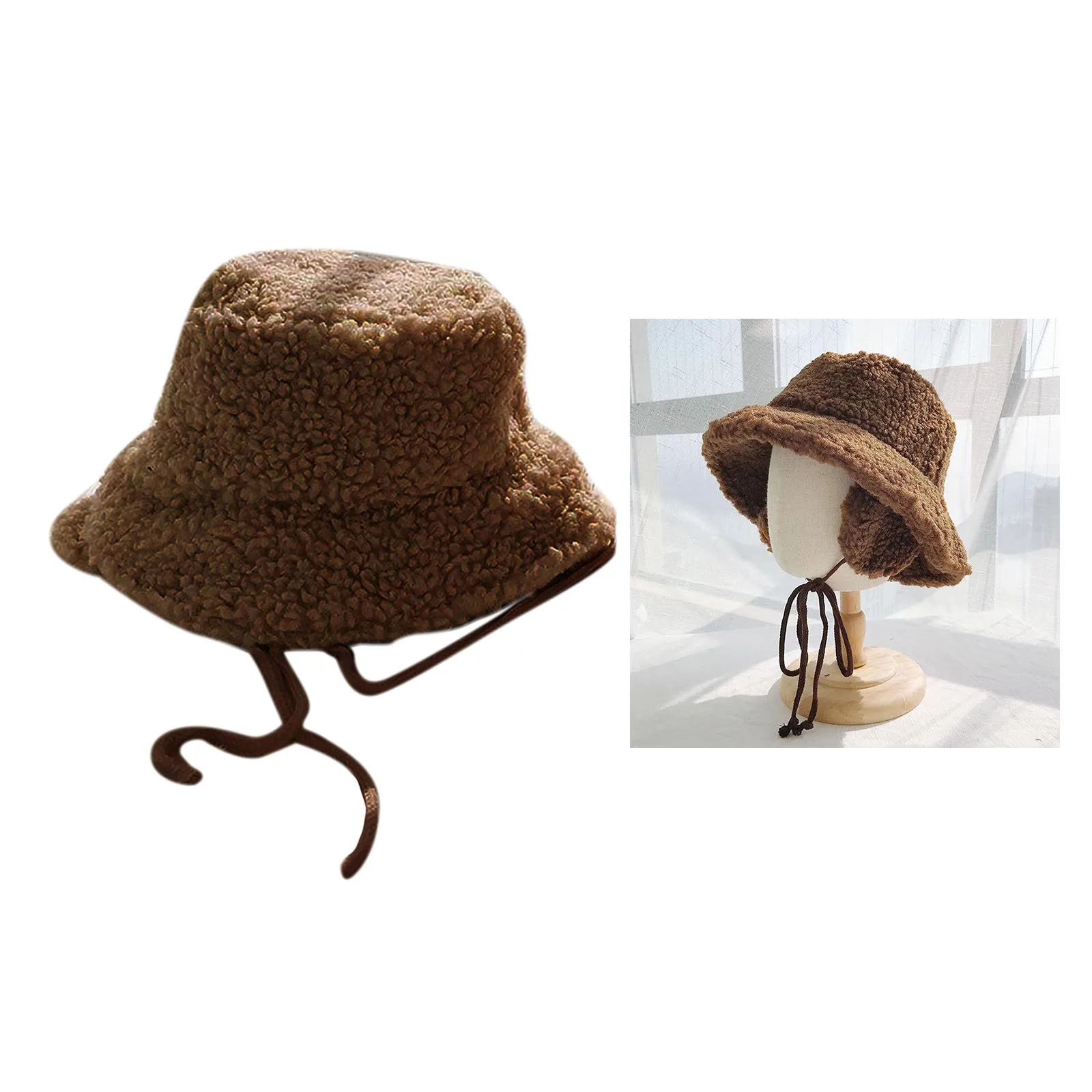 Women Winter Bucket Hat with Earmuffs Vintage Cloche Hats Warm Faux Fur Wool Outdoor Fisherman Cap