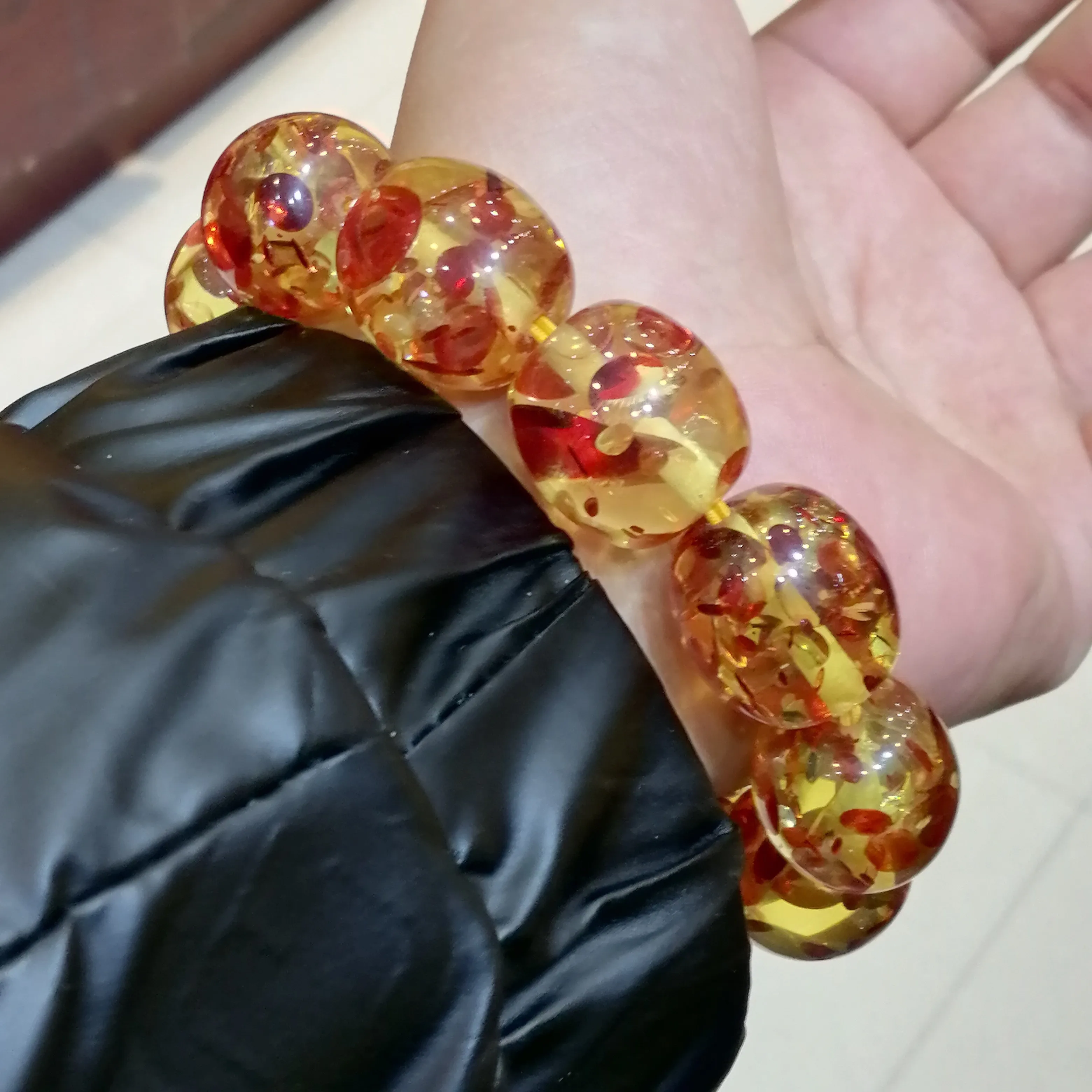 

Fine Jewelry Amber Flower Bracelet Men Women Healing Gemstone Bangle Natural Baltic Floral Ambers Bucket Beads Elastic Bracelets