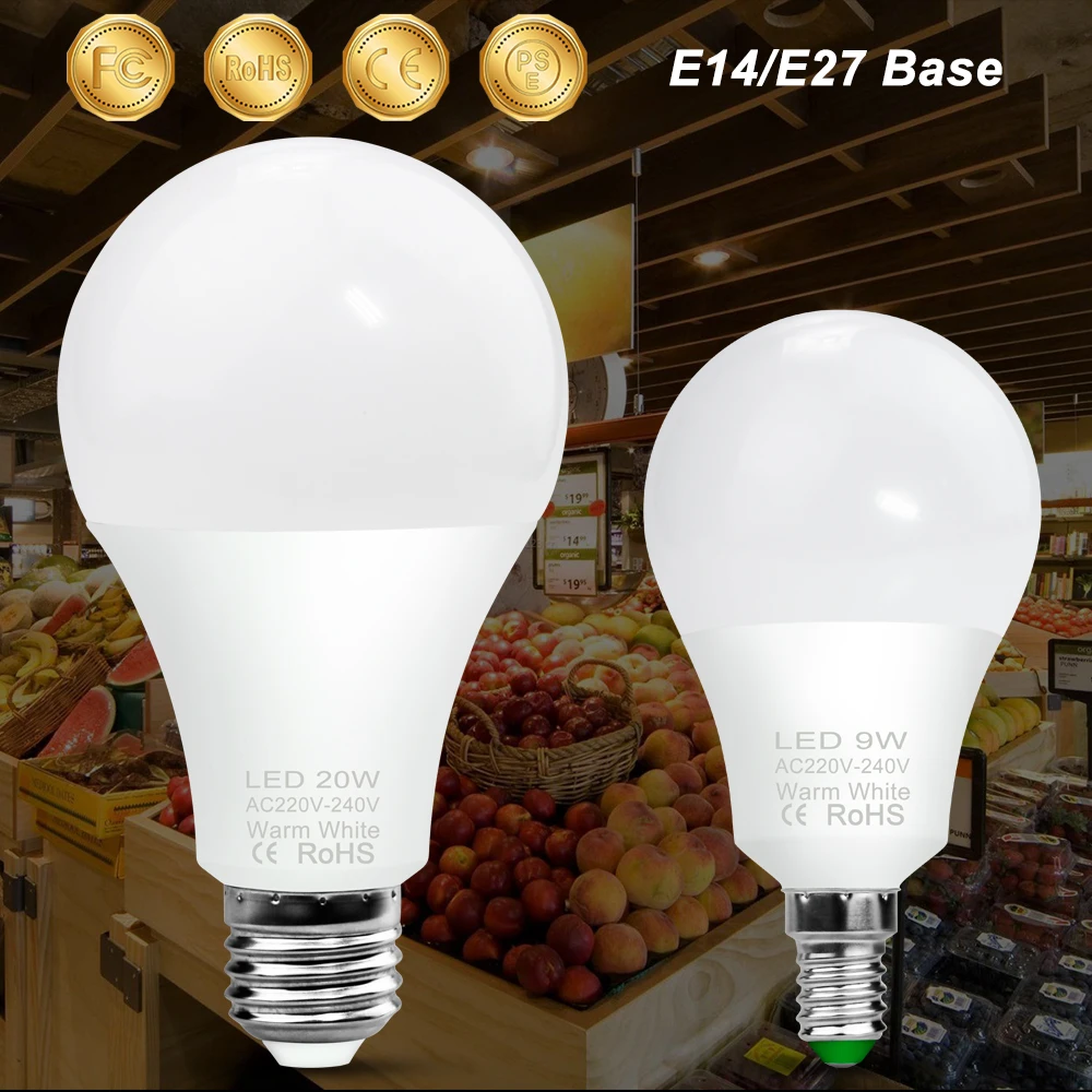 

220V LED E27 Bulb Lamp E14 Spotlight 240V Lampada Led Bombilla 3W 6W 9W 12W 15W 18W 20W 2835 Ampoule Home Energy Saving Lighting