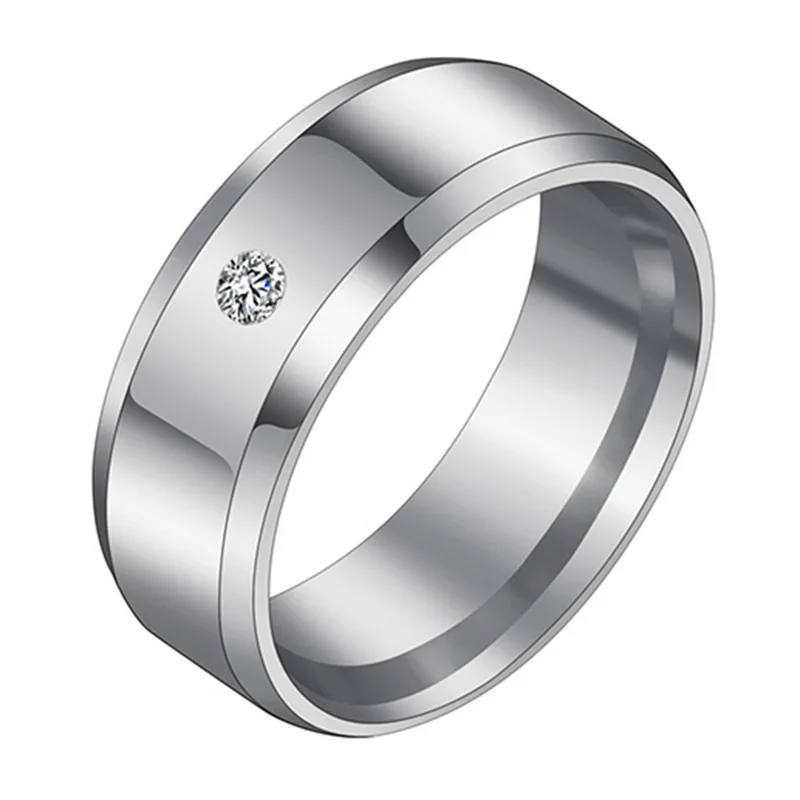 Steel 8mm crystal ELSEMODE мужское черное титановое кольцо из нержавеющей стали прямые парные кольца для влюбленных для женщин - Цвет основного камня: Steel 8mm crystal
