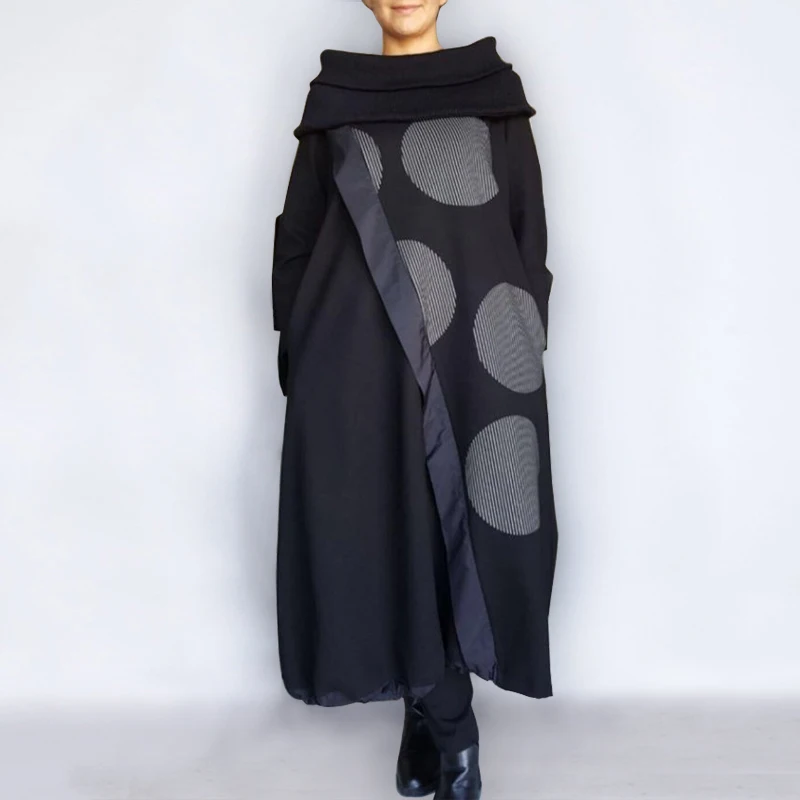 

Women's Casual Dress Vintage Dot Print Patchwork Winter Jumper Dress Loose Pullover VONDA Women Sweatshirt Dress