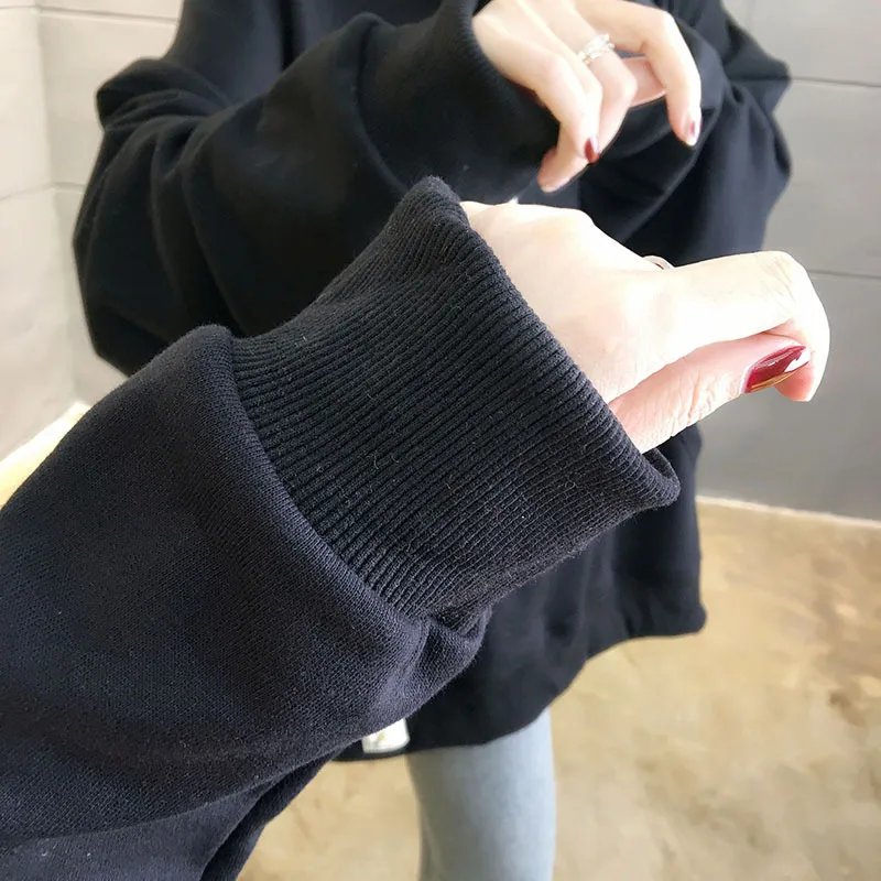 

QRWR 2020 Women Sweatshirt Spring Autumn Korean O Neck Print Casual Hooded Fashion Oversize Long Sleeve Sweatshirt Women