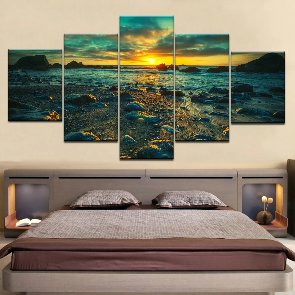 5 Pieces Modular Wall Paintings Beach Sunset Landscape Canvas Painting Print Poster Frame Decor Art Modern Artwork | Дом и сад