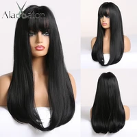 alan eaton black long straight wig with bangs synthetic hair wigs for woman heat resistant fiber party cosplay costume wigs