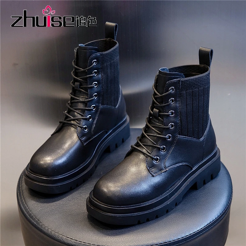 Осенние ботинки Martin Женские полусапожки на толстом каблуке в британском стиле