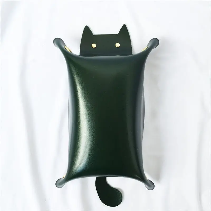 Кожаный лоток для хранения в форме кошек милый поднос ключей монет макияжа с