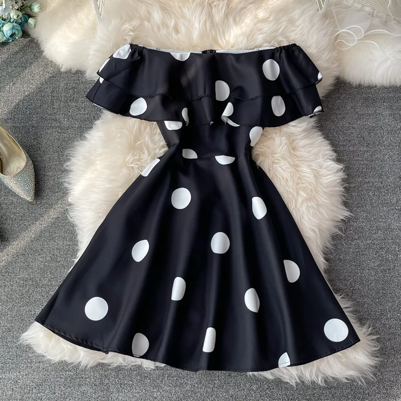 

Women Evening Dress Short Polka-dot Strapless Slash Neck Slash Neck Casual Midi Dress Off The Shoulder Regular Assorted Summer