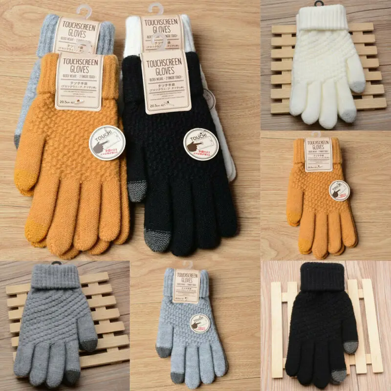 

Unisex Men Women Knitted Touch screen Full Finger Winter Gloves Soft Warm Mitten