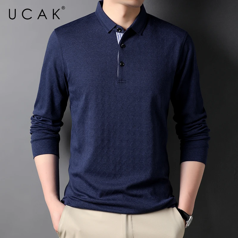 

UCAK Brand Casual Cotton Turn-down Collar T Shirt Men Clothes Autumn New Arrivals Streetwear Long Sleeve T-Shirts U5700