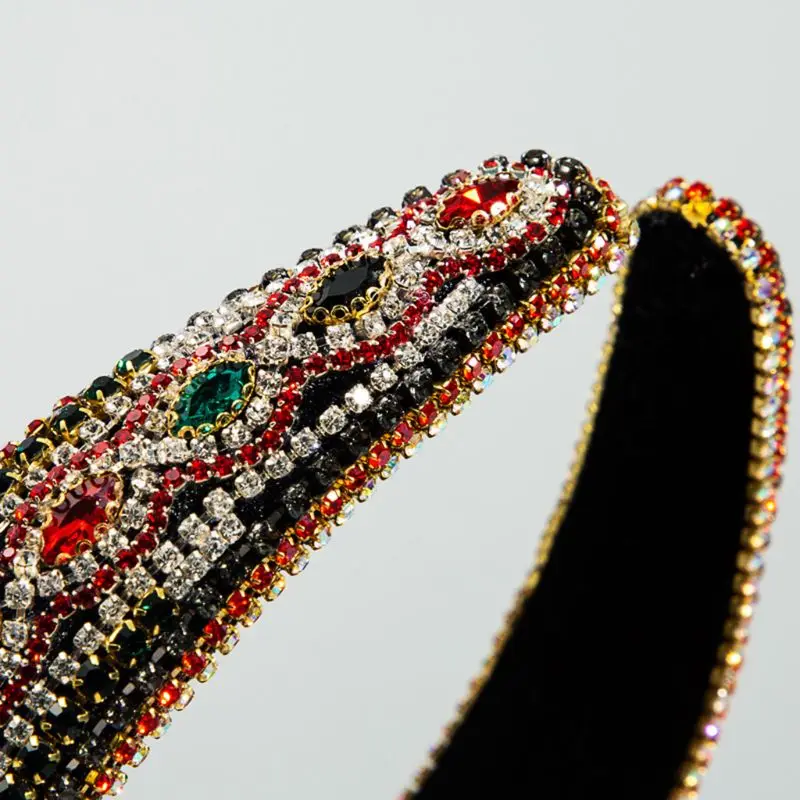 

Baroque Luxury Full Jewelry Bandana Multicolor Crystal Glass Drill Hair Hoop Wavy Striped Rhinestone Prom Headdress