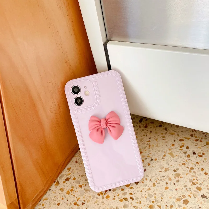 

Cute 3D Bow glossy Lens protective Soft phone case for iphone 11 Pro Max 12 Pro Max MiNi X XR XS 6S 7 8 plus SE 2020 cover
