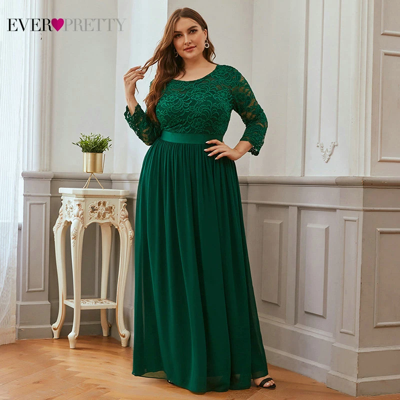 Платья с длинными рукавами Ever Pretty шифоновое темно-синее платье большого размера