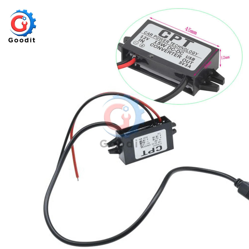 Преобразователь питания автомобильный DC-DC 12 В до 5 3 А 15 Вт Micro USB понижающее