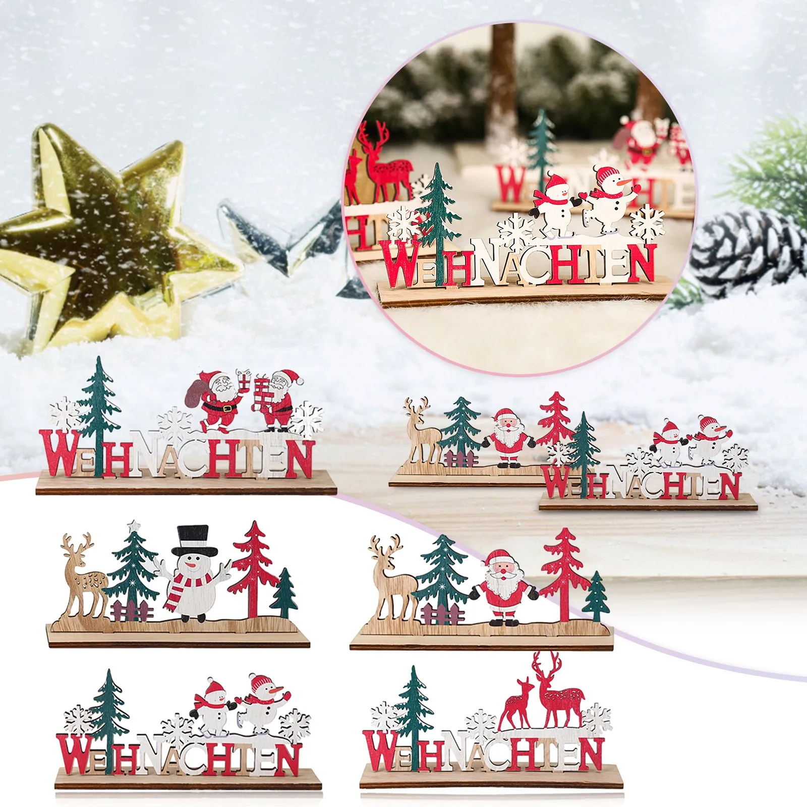 

Деревянные рождественские Украшения, Санта-Клаус, снеговик, лось, настольные Украшения с буквами, украшение «сделай сам», Новогодние Украше...