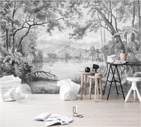 custom wallpaper mural 3d 8d wall covering retro hand painted line illustration rainforest jungle interior decoration painting