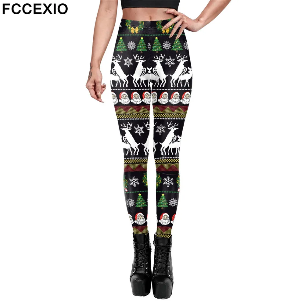 

FCCEXIO Christmas Elk Pattern 3D Print High Waist Legging Womens Fitness Leggings Push Up Stretch Sexy Leggins Mujer XMAS Gift