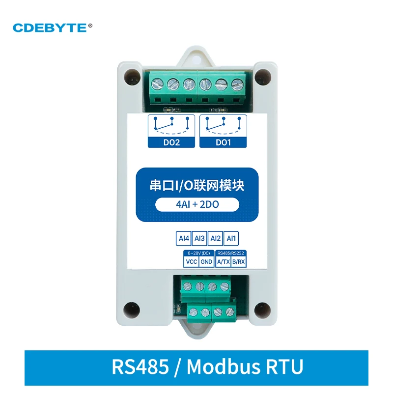 

Modbus RTU Control I/O Network Modules Serial Port RS485 Interface 4DI+2DO CDEBYTE MA01-AXCX4020 Rail Installation 8~28VDC IoT