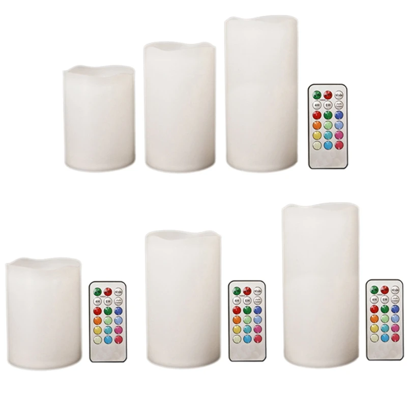 

Flameless LED Pillar Candle Night Light With RGB Remote Control Wax Candle E56E